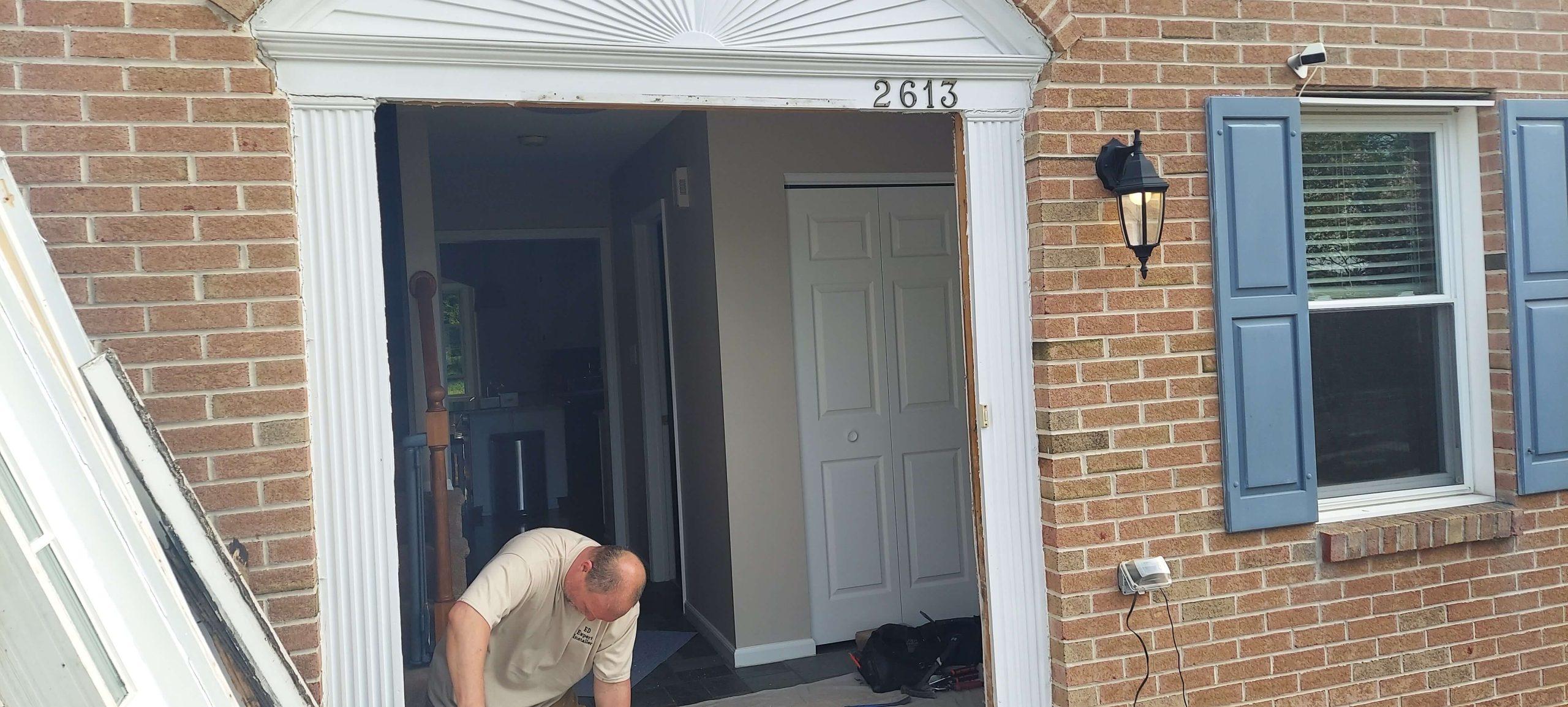 working on replacing the door frame