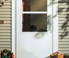 plain white storm door on porch