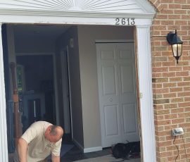 working on replacing the door frame
